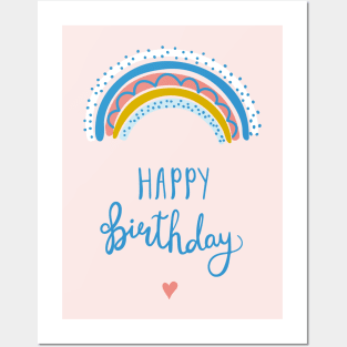 Birthday congratulations with lettering and rainbow Posters and Art